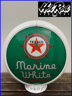 TEXACO MARINE GASOLINE Green Reproduction 13.5 Gas Pump Globe (White Body) TEXACO MARINE GASOLINE Green Reproduction 13.5 Gas Pump Globe (White Body)