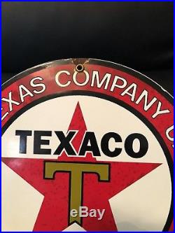 TEXACO RED STAR PORCELAIN GAS PUMP PLATE SIGN Vintage GASOLINE Oil LUBESTER B