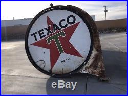 TEXACO SIGN PORCELAIN WITH FRAME POLE MOUNT OIL GAS PUMP GARAGE 6 FOOT 1950's