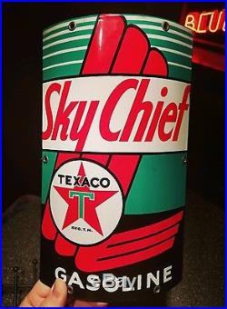 Texaco Sky Chief Porcelain Gas Pump Plate Curved 8x12 Rare Near Mint Original