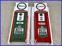 TEXACO Set 2 RESTROOMS PUMP SKY FIRE CHIEF Metal Gasoline Gas sign Pump WOW TEXACO Set 2 RESTROOMS PUMP SKY FIRE CHIEF Metal Gasoline Gas sign Pump WOW