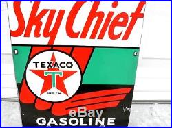 TEXACO Sky Chief Porcelain Gas Pump Plate Sign Original Station Vintage Antique