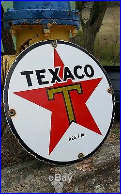 TEXACO THE TEXAS CO GASOLINE MOTOR OIL porcelain sign vintage petroleum gas pump