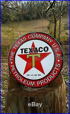 TEXACO THE TEXAS CO GASOLINE MOTOR OIL porcelain sign vintage petroleum gas pump