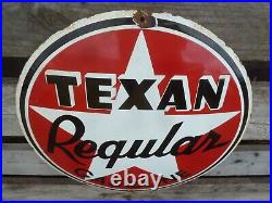 TEXAN porcelain sign advertising vintage shop 20 US logo gas pump Texaco
