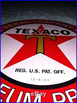 TEXAS CO PETROLEUM PRODUCTS 10-33 porcelain sign vintage gas pump plate texaco