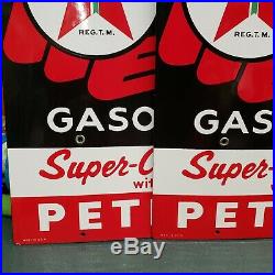 THREE Vintage 1955 TEXACO Sky Chief Super Charged Petrox Porcelain Gas Pump Sign