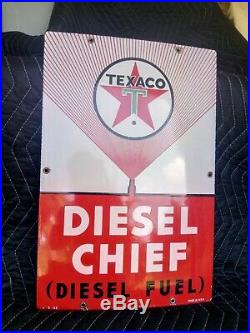 Texaco Diesel Chief Fuel Gas Pump Plate Sign 3-6-63 antique rare man cave 12x18