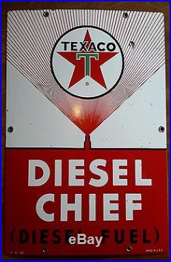 Texaco Diesel Chief Gasoline Porcelain Sign Vintage Gas Pump Sign Station Dated Texaco Diesel Chief Gasoline Porcelain Sign Vintage Gas Pump Sign Station Dated