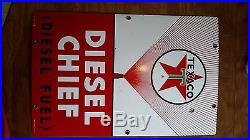 Texaco Diesel Chief Gasoline Porcelain Sign Vintage Gas Pump Sign Station Dated Texaco Diesel Chief Gasoline Porcelain Sign Vintage Gas Pump Sign Station Dated