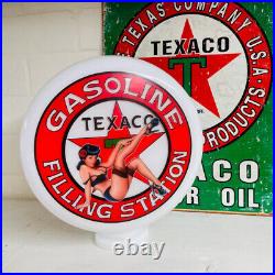 Texaco Filling Station Pinup Girl 10 inch Gas Pump Globe with Chrome Lamp Base