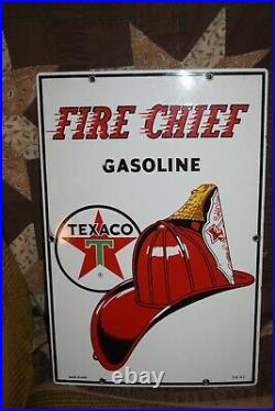 Texaco Fire Cheif Gas Pump Porcelain Sign Rare Small Version 18 X 12 3-6-1962