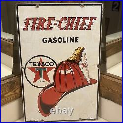 Texaco Fire Chief 1945 Porcelain Gas Pump Plate Sign Gas & Oil Texas? 3-12-45