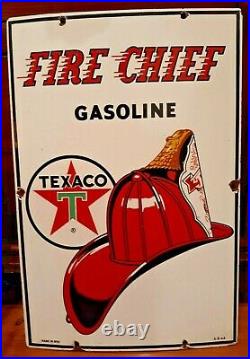 Texaco Fire Chief Advertising Sign Porcelain Oil and Gas Pump Plate
