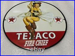 Texaco Fire Chief GASOLINE PORCELAIN ENAMEL SIGN OIL GAS PUMP PLATE Pinup