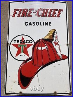 Texaco Fire Chief Gas Pump Plate Porcelain Sign Authentic Vintage 1951 18x12