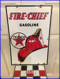 Texaco Fire Chief Gasoline Gas Pump Plate 18 Porcelain Sign