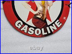 Texaco Fire Chief Gasoline Pinup Bikini Babe Porcelain Gas Oil Pump Station Sign