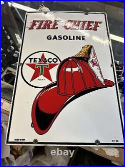 Texaco Fire Chief Porcelain Pump Plate Sign 1955 Beautiful Shiny Condition