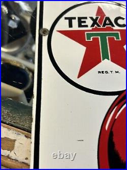 Texaco Fire Chief Porcelain Pump Plate Sign 1955 Beautiful Shiny Condition