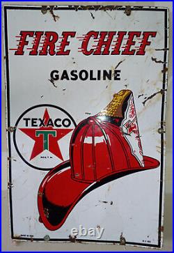 Texaco Fire Chief Porcelain Pump Plate Sign Antique, Used, 1953