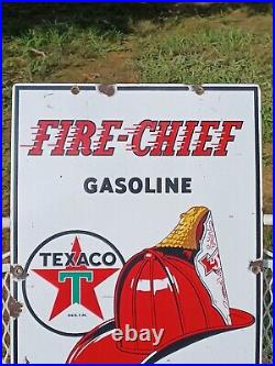 Texaco Fire Chief Porcelain Pump Plate Sign Dated 3-10-47