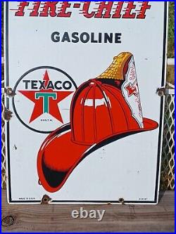 Texaco Fire Chief Porcelain Pump Plate Sign Dated 3-10-47