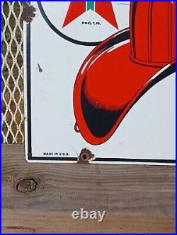 Texaco Fire Chief Porcelain Pump Plate Sign Dated 3-10-47