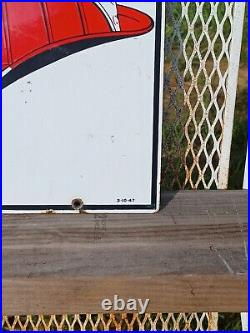 Texaco Fire Chief Porcelain Pump Plate Sign Dated 3-10-47