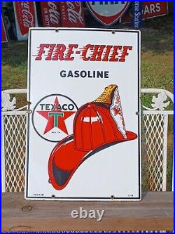 Texaco Fire Chief Porcelain Pump Plate Sign Dated 3-1-52