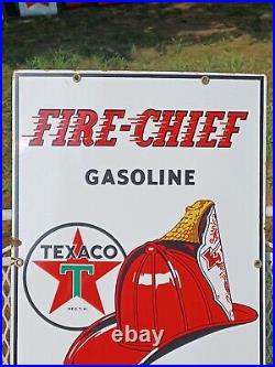 Texaco Fire Chief Porcelain Pump Plate Sign Dated 3-1-52