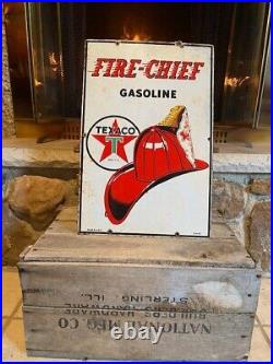 Texaco Fire Chief Porcelain Sign/ Dated 3-4-47/ 12x18 GASOLINE pump plate
