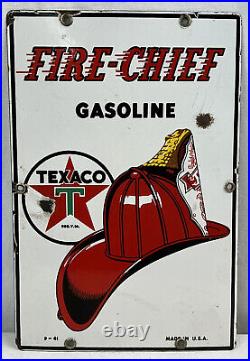 Texaco Fire Chief Porcelain Sign Pump Plate Gas Station Gasoline 12x8 Original