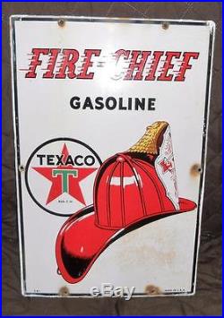 Texaco Fire Chief Porcelain Sign, Vintage Original Gas Pump Plate, Tokheim 1940