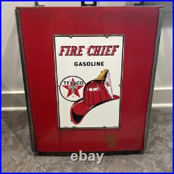 Texaco Fire Chief Pump Porcelain 12x18 Plate Sign on Wayne 400 Red Pump Panel