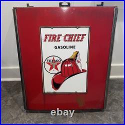 Texaco Fire Chief Pump Porcelain 12x18 Plate Sign on Wayne 400 Red Pump Panel
