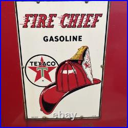 Texaco Fire Chief Pump Porcelain 12x18 Plate Sign on Wayne 400 Red Pump Panel
