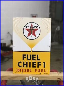 Texaco Fuel Chief 1 Porcelain Yellow Gas Pump Plate Sign