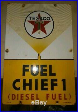 Texaco Fuel Chief 1 Porcelain Yellow Gas Pump Sign