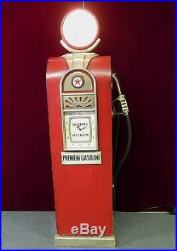 Texaco Gas Pump Multimedia Cabinet Clock Light Red Wood Metal Handle Hose