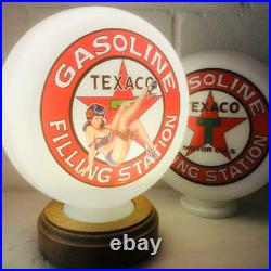 Texaco Gasoline Mini Gas Pump Globe, Solid Oak Wooden Base LED Desk Lamp