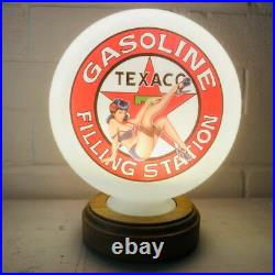 Texaco Gasoline Mini Gas Pump Globe, Solid Oak Wooden Base LED Desk Lamp