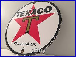 Texaco Gasoline Oil Heavy Steel Thick Porcelain Sign Vintage Gas Pump Plate NR Texaco Gasoline Oil Heavy Steel Thick Porcelain Sign Vintage Gas Pump Plate NR