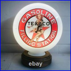 Texaco Gasoline Pinup Mini Gas Pump Globe, Solid Oak Wooden Base LED Desk Lamp