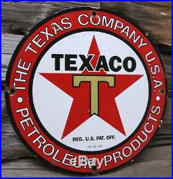 Texaco Gasoline Texas Vintage Porcelain Enamel Gas Pump Oil Service Station Sign