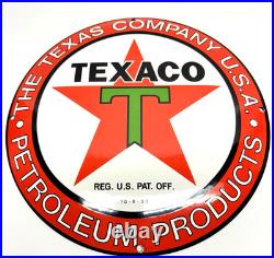 Texaco Gasoline Vintage Porcelain Sign Service Station Pump Plate Americana
