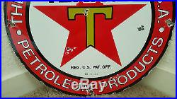 Texaco Gasoline heavy steel thick porcelain sign vintage gas pump plate
