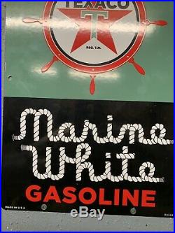 Texaco Marine White Gasoline Gas Pump Plate Fuel Station Sign Porcelain Metal
