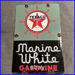 Texaco Marine White Gasoline Porcelain Gas Pump Sign Used 8 X 12
