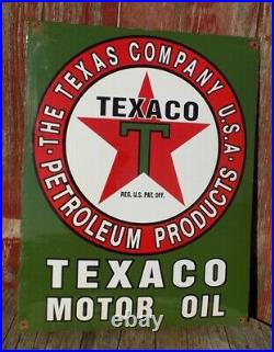 Texaco Motor Oil Sign, Metal Porcelain Advertising Sign, Gas Station Pump A Texaco Motor Oil Sign, Metal Porcelain Advertising Sign, Gas Station Pump A